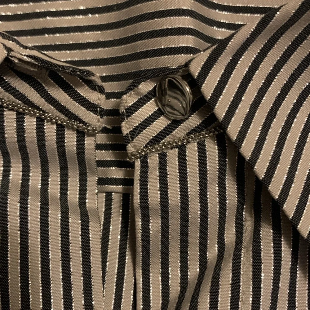 LAFAYETTE 148 NY Stripe Shimmer Button Down Long Sleeve Blouse Black Beige SZ 10 - Picture 7 of 16
